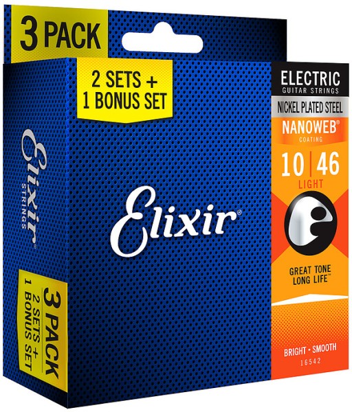 Elixir E-Gitarren Saiten 010-046 3 er Bonuspack