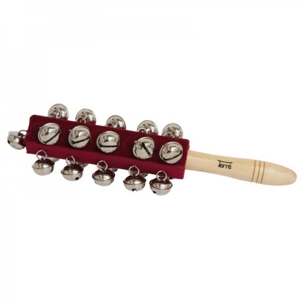 Schellenstab aus Holz mit 21 Schellen, Länge: 26cm