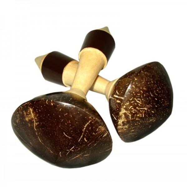 Maracas aus Kokosnuss im Paar angeboten, Länge: 15cm