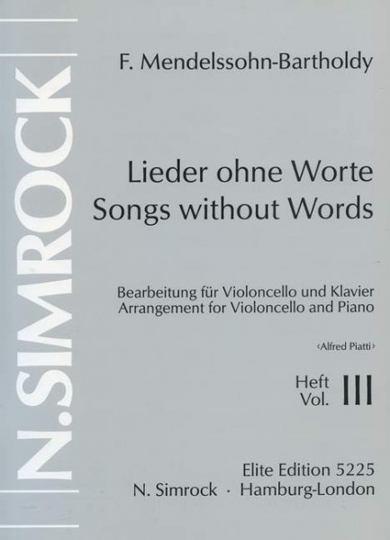 Lieder ohne Worte op. 62/67 Band 3 Felix Mendelssohn Bartholdy Cello und klavier